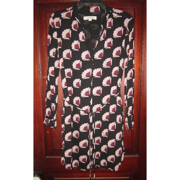 Ann Taylor Loft S Tunic Dress Popover Floral Print Pockets Rayon Tie Belt V-neck - Picture 2 of 4